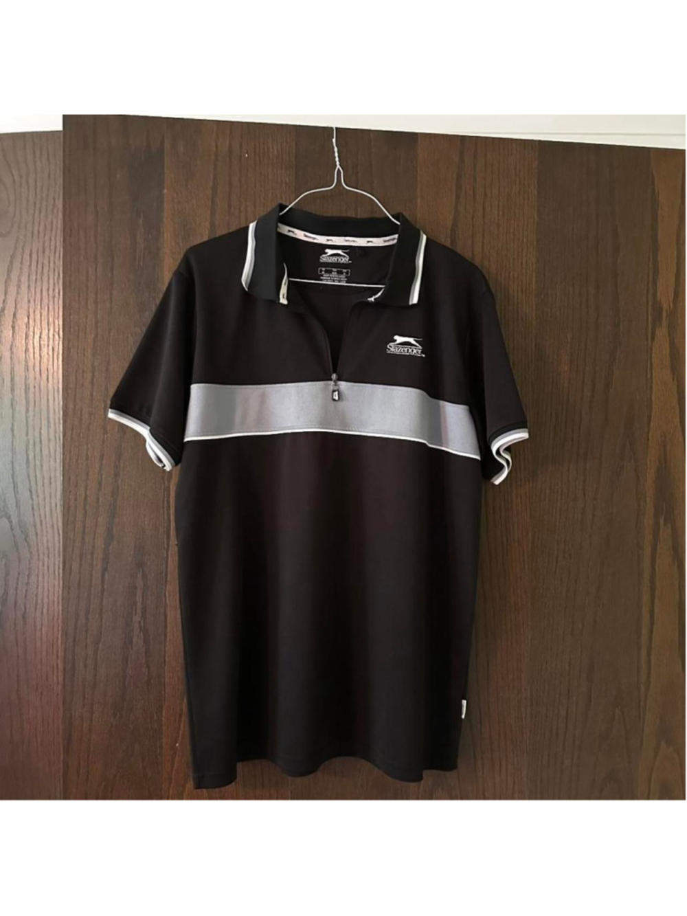 Slazenger black polo shirt with grey and white accents Size M golf, casual
